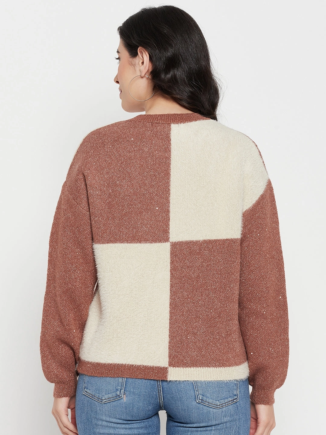 Oversized Silhouette Comfy Must-Have Madame Brown Round Neck Sweater