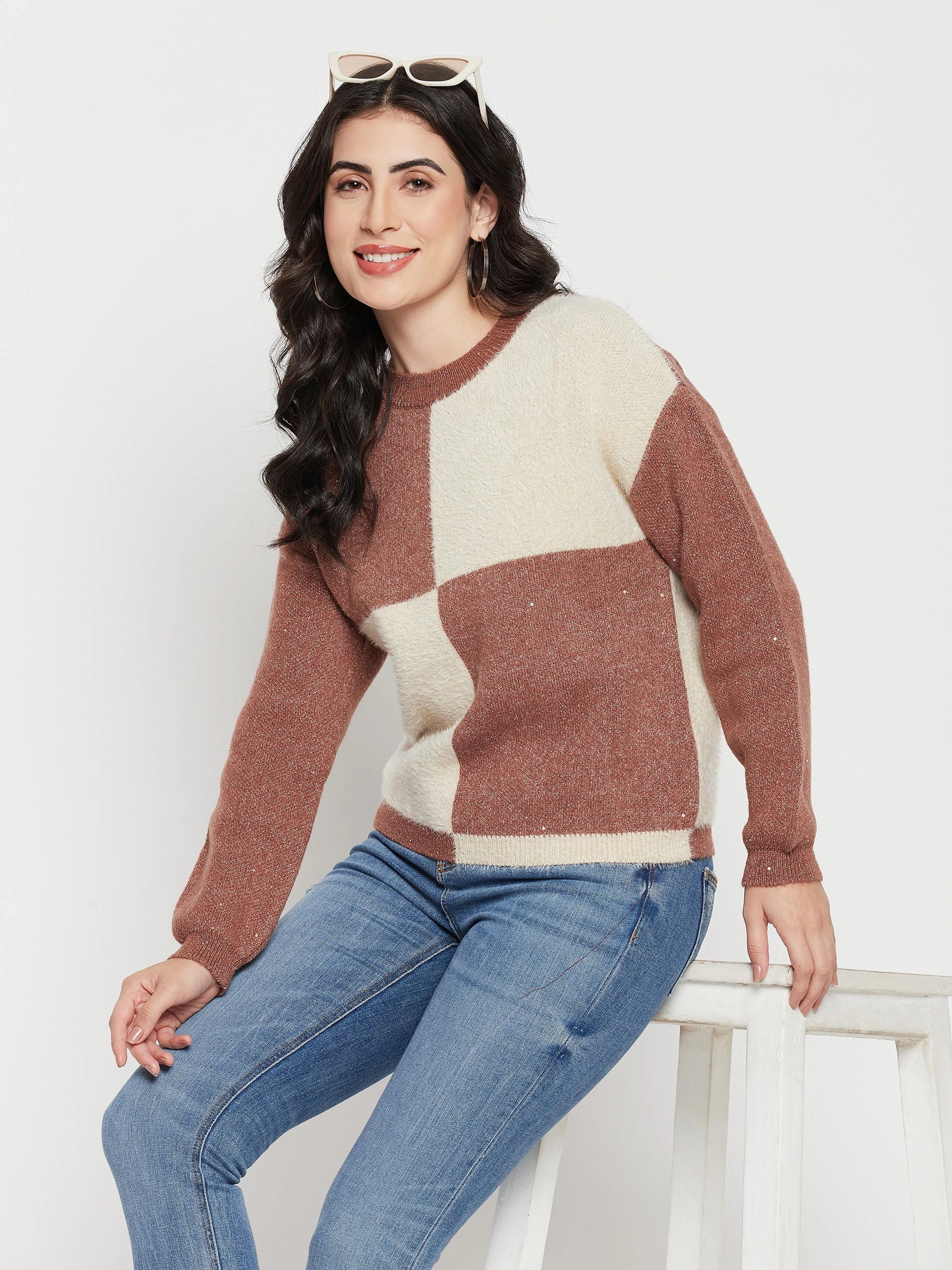 Madame Brown Round Neck Sweater Comfortable Design