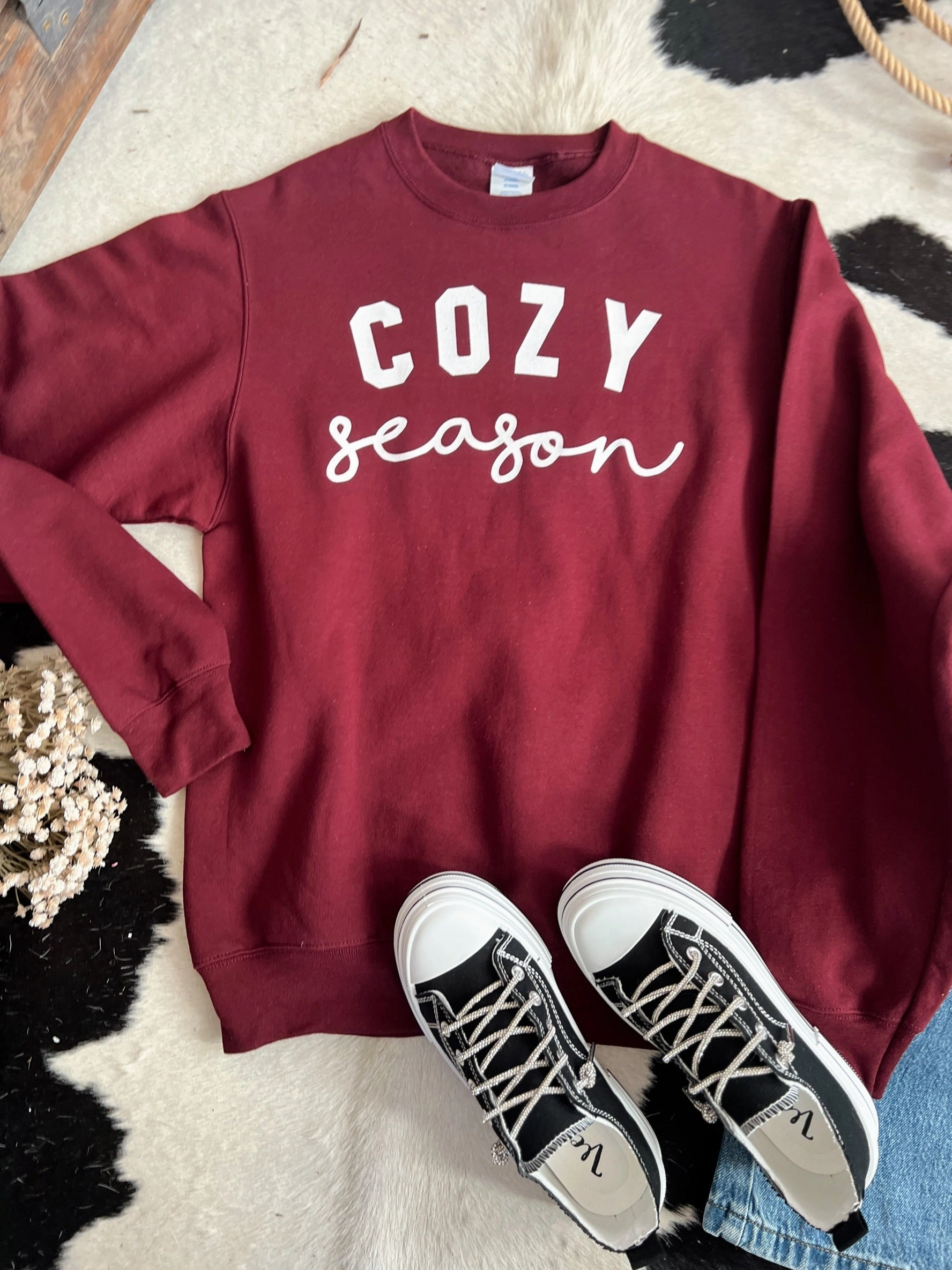 Cozy Season Graphic Crew Neck Sweatshirt - 3 Colors* Soft Touch Feel