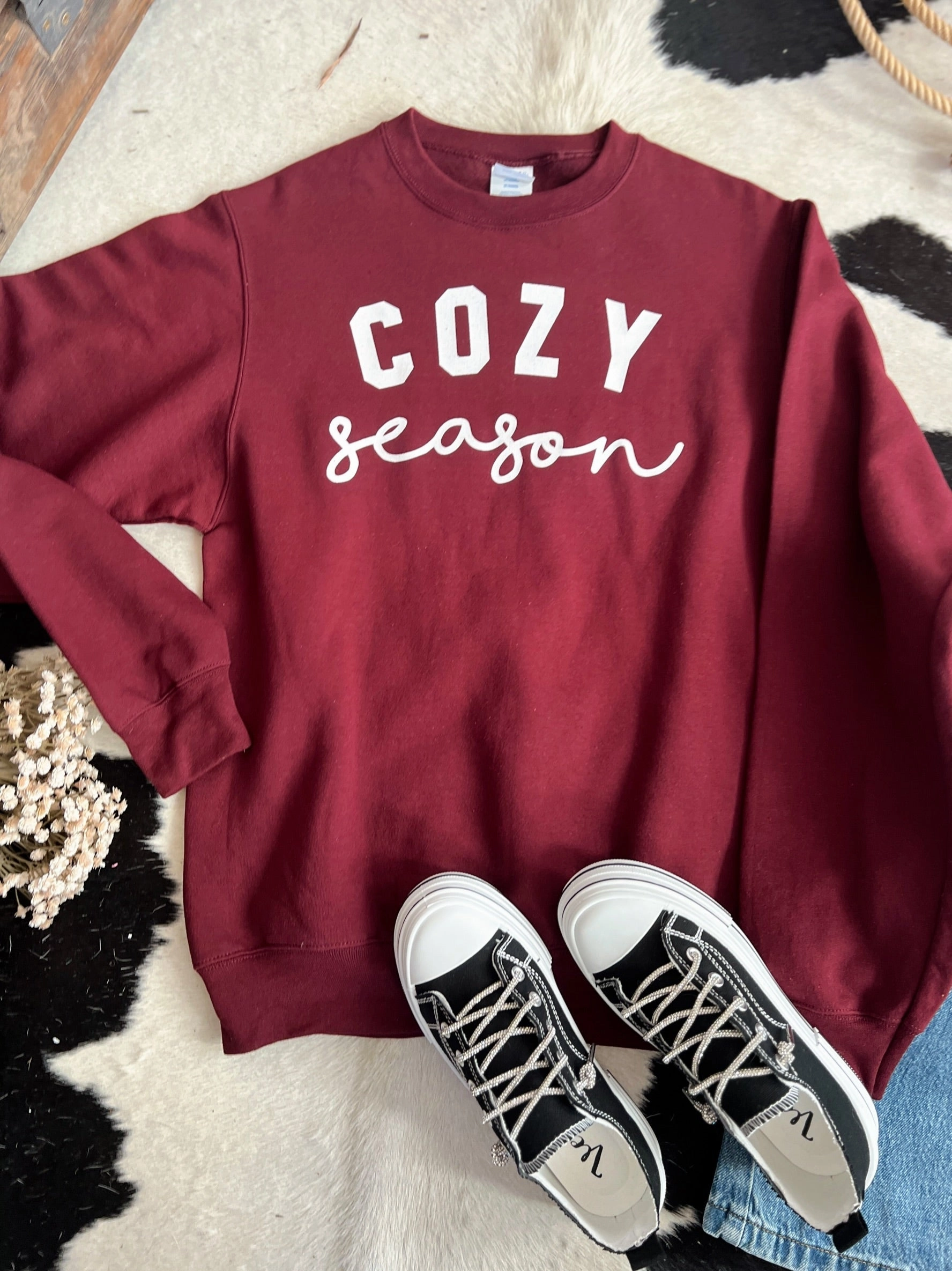 Cozy Season Graphic Crew Neck Sweatshirt - 3 Colors* Durable Weave LightweightConstruction