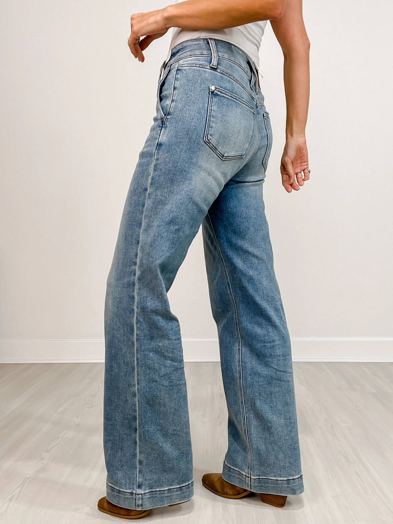 Judy Blue DOUBLE TAKE Double Button Waistband Wide Leg Jeans High Rise