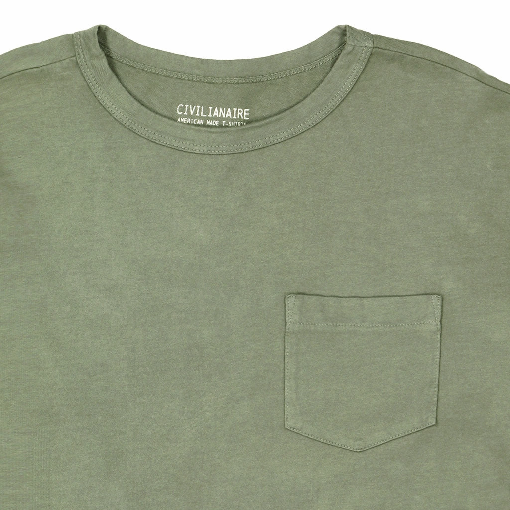 Crew Neck Long Sleeve 1 Pocket Tee - Celadon TwillWeave