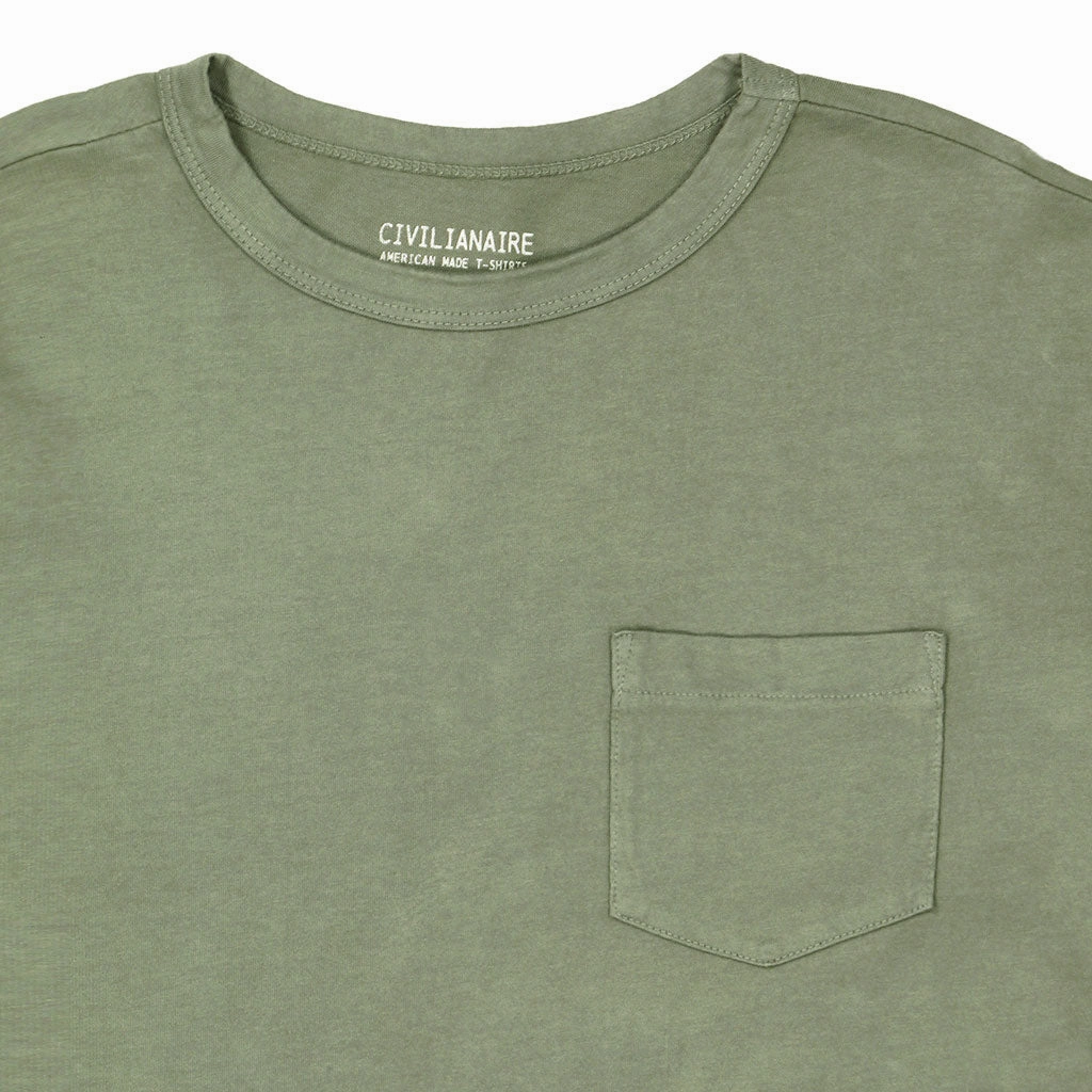 Crew Neck Long Sleeve 1 Pocket Tee - Celadon EcoFriendly Dye ChafeFreeEdging