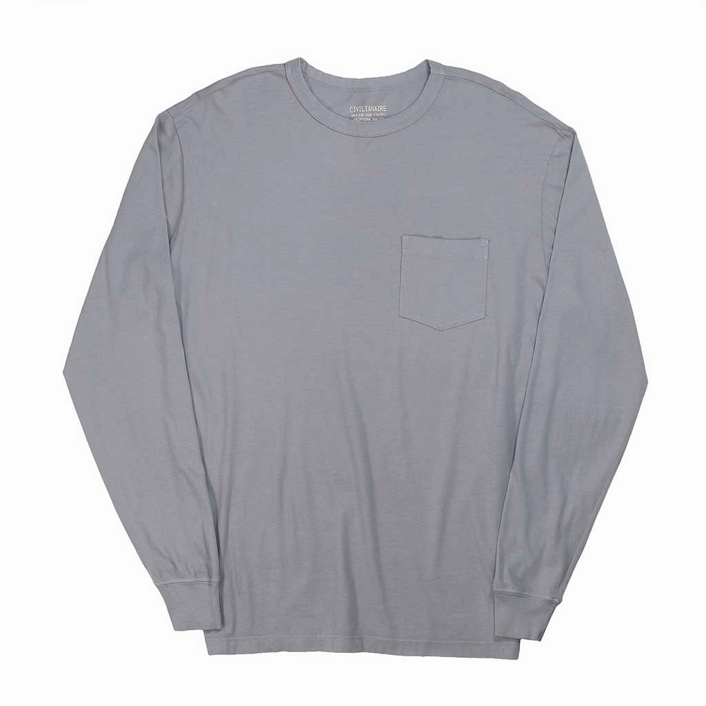 ButterSoft Handfeel Bonded Seam Tape Crew Neck Long Sleeve 1 Pocket Tee - Iron