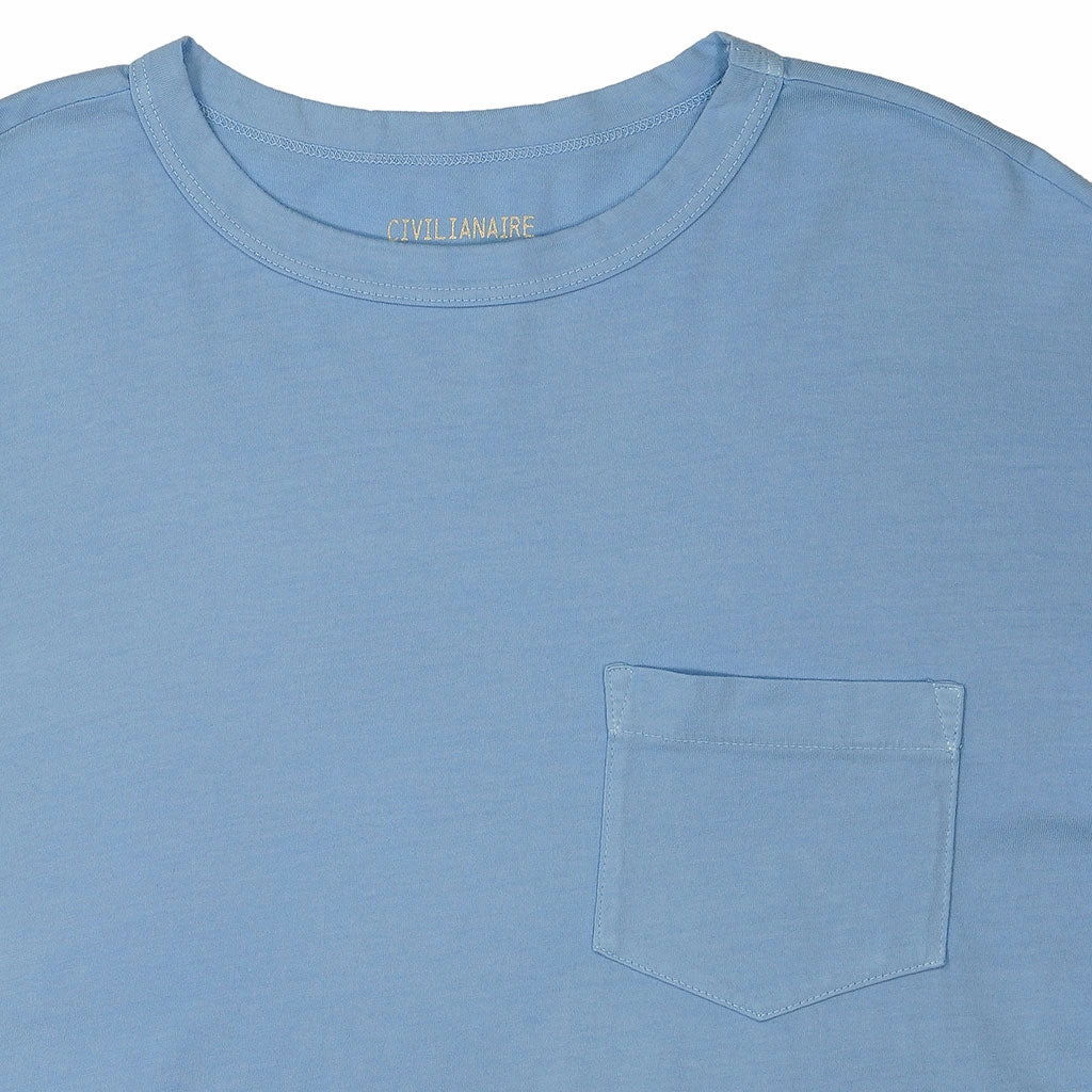 Stretch Comfort Ventilated Panels Crew Neck Long Sleeve 1 Pocket Tee - Powder Blue