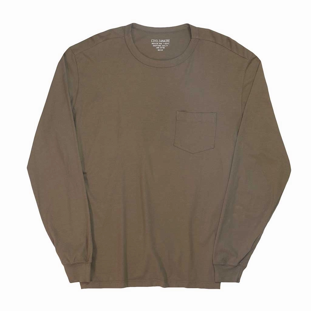 Crew Neck Long Sleeve 1 Pocket Tee - Soft Oak HiddenStoragePocket