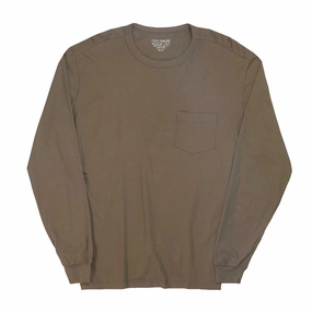 Crew Neck Long Sleeve 1 Pocket Tee - Soft Oak HiddenStoragePocket