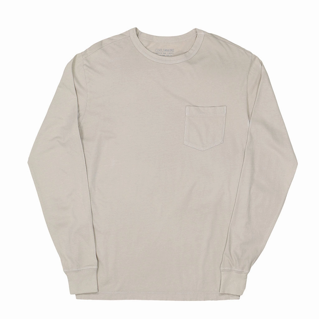 Crew Neck Long Sleeve 1 Pocket Tee - Stone EcoCertified Material Reinforced Stress Points