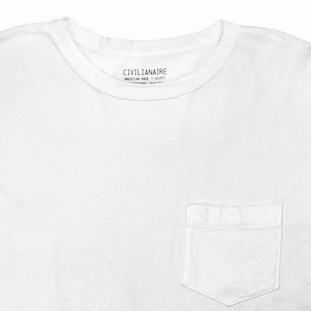 Crew Neck Long Sleeve 1 Pocket Tee - White Comfortable Cotton Durable Color Retention
