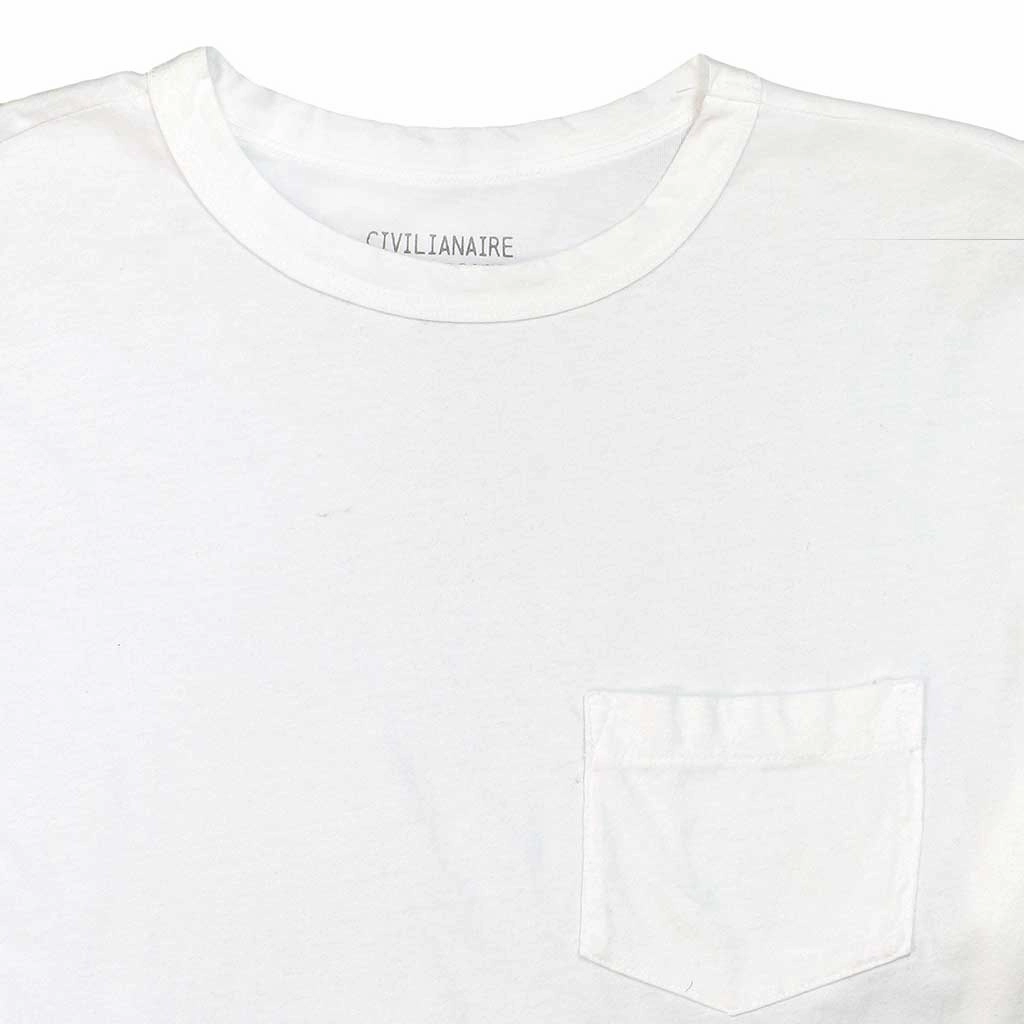 Crew Neck Short Sleeve 1 Pocket Tee - White Rolled Hem Detailing Light Fabric