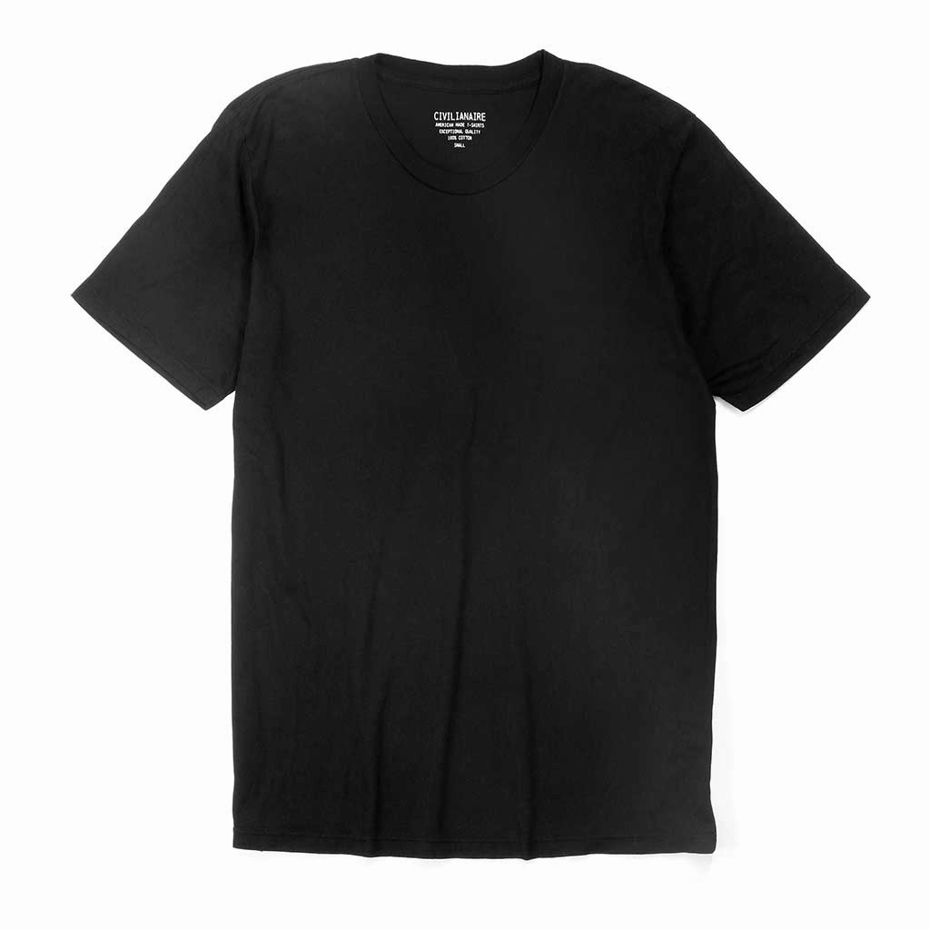 Crew Neck Short Sleeve Tee - Jet Black Contrast Topstitching Detail Multi Way Adjustable Fit