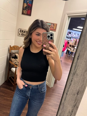 Crewneck Sleeveless Sweater Knit Crop Top- 4 Colors Four Way Stretch Material