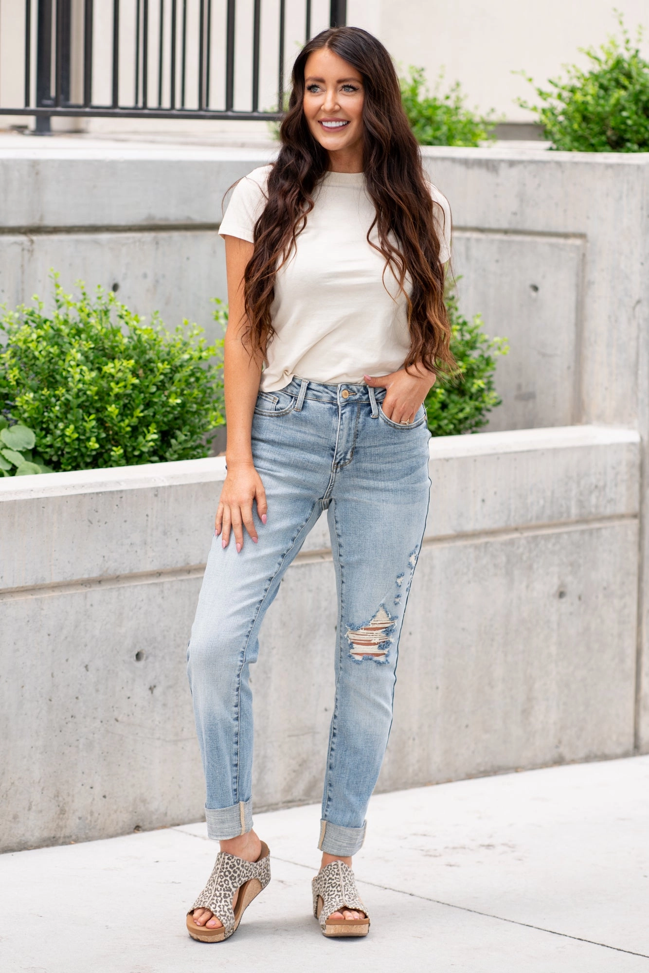 Plus Size Teagan Mid Rise Cuffed Boyfriend (Long Inseam Option) Rainy Day Winter Warmth Autumn Days