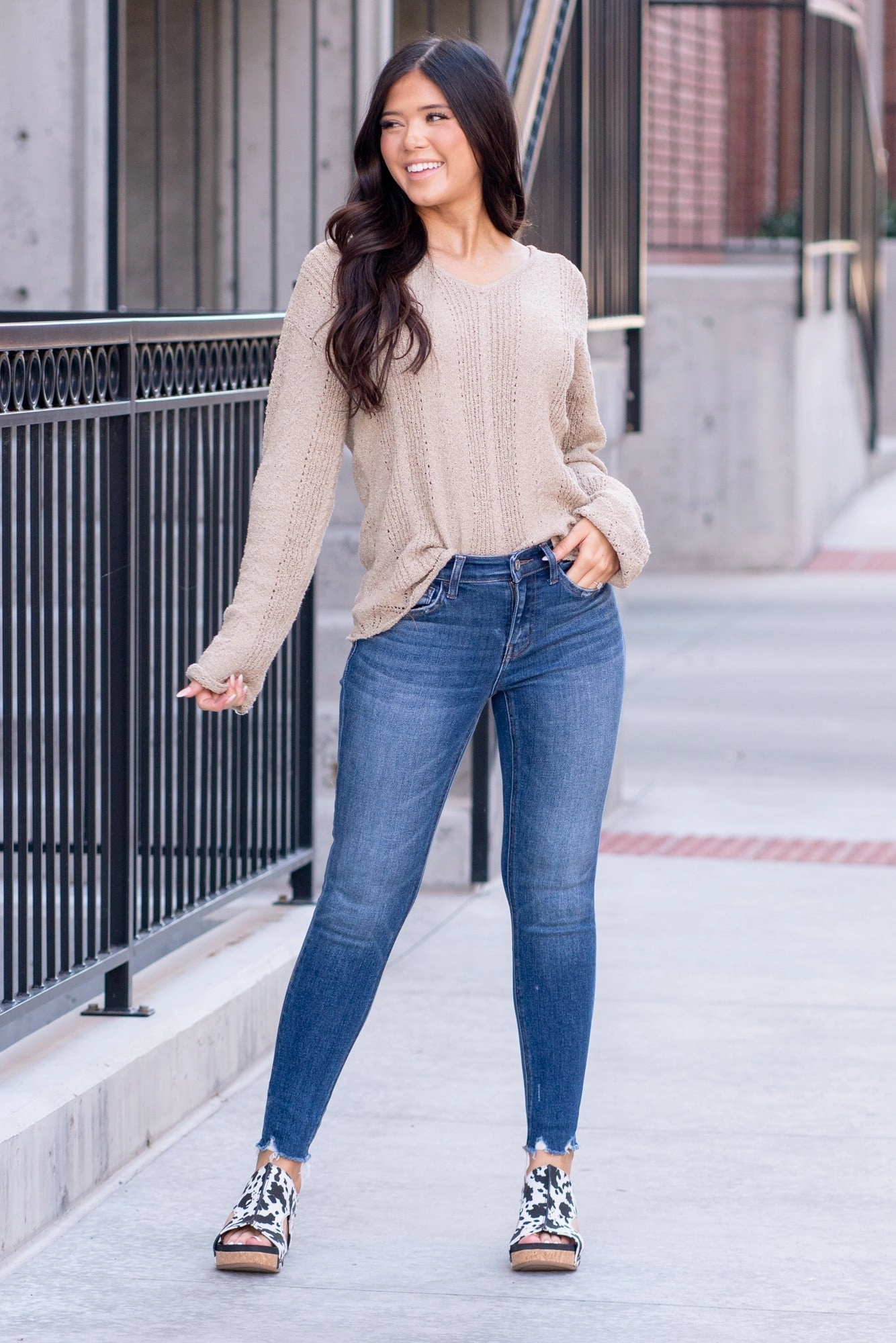 Elegant Vibrant Textured VERVET Glistening Mid Rise Raw Hem Cropped Skinny Jeans Dark Blue Wash Regular & Plus Sizes