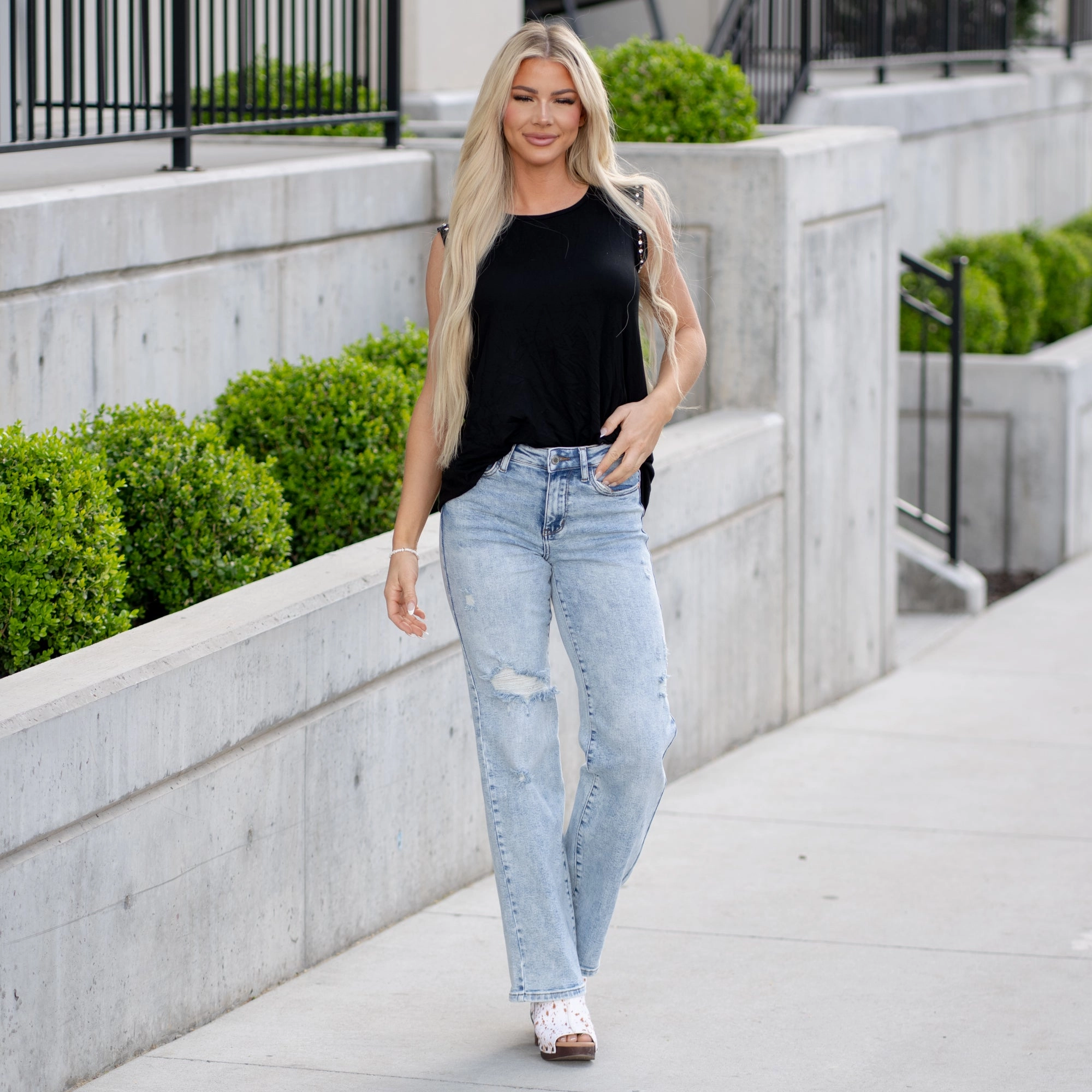 Mineral Wash High Rise 90s Straight Leg Regular & Plus Sizes Flexible Comfort