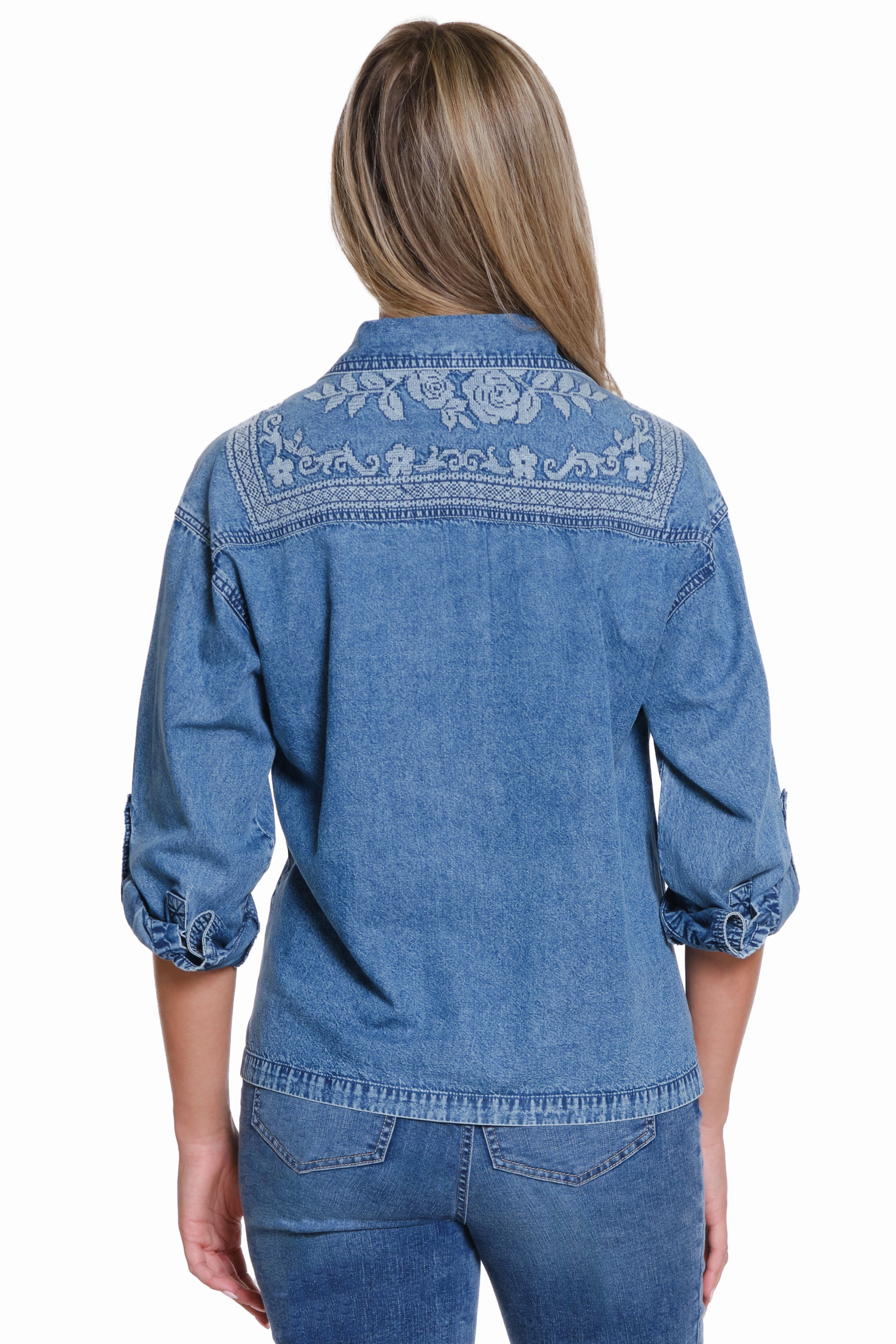 FlexibleMobility Cross Stitch Embroidered Shirt - Chambray