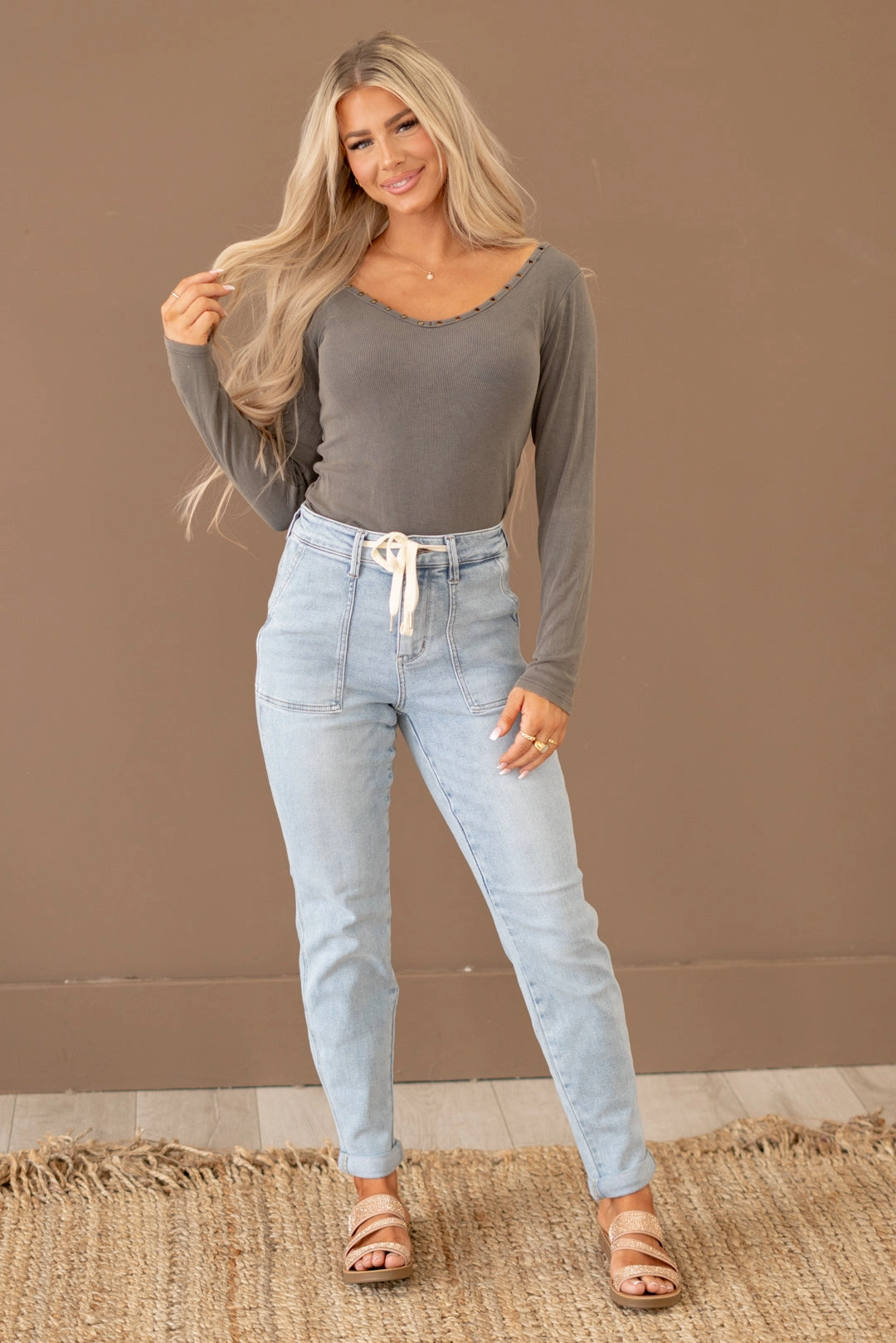 Unfaded Hemline Curvy Saturday Morning High Rise Jogger Boyfriend Jeans