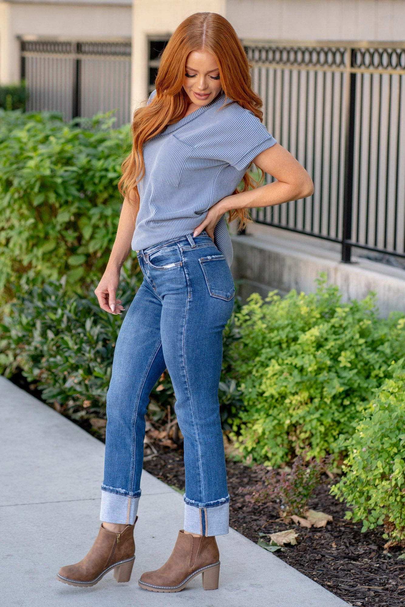 Imbue High Rise Cuffed Hem Straight Leg Regular & Plus Sizes Casual Look