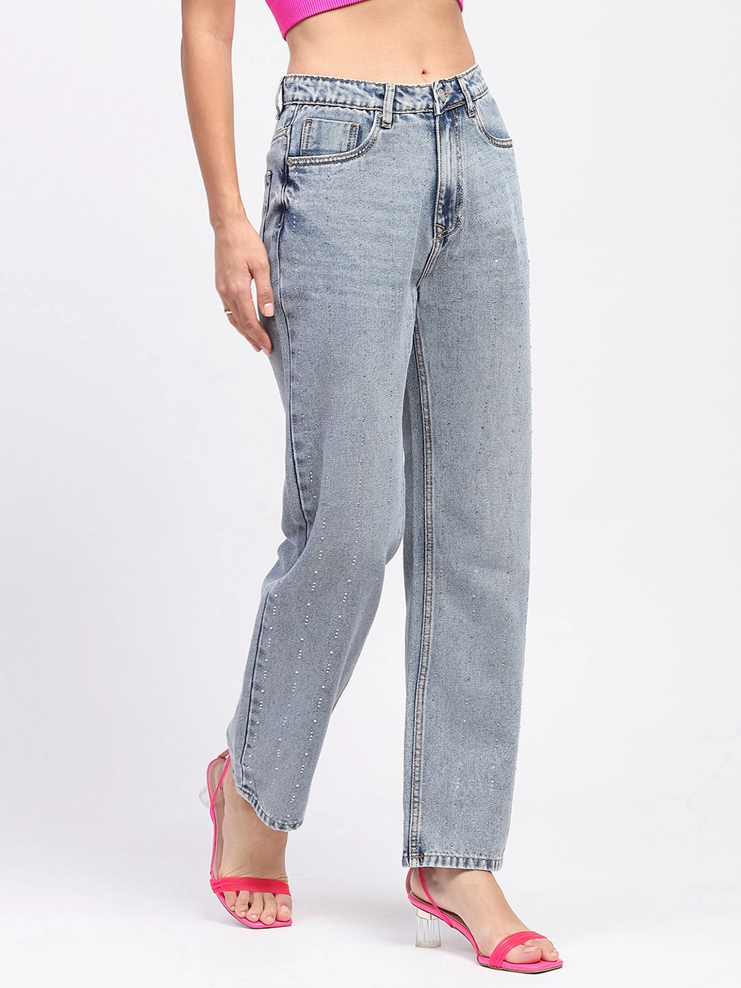 Madame Light Wash Embellished Light Blue Cotton Denim Unisex Attire