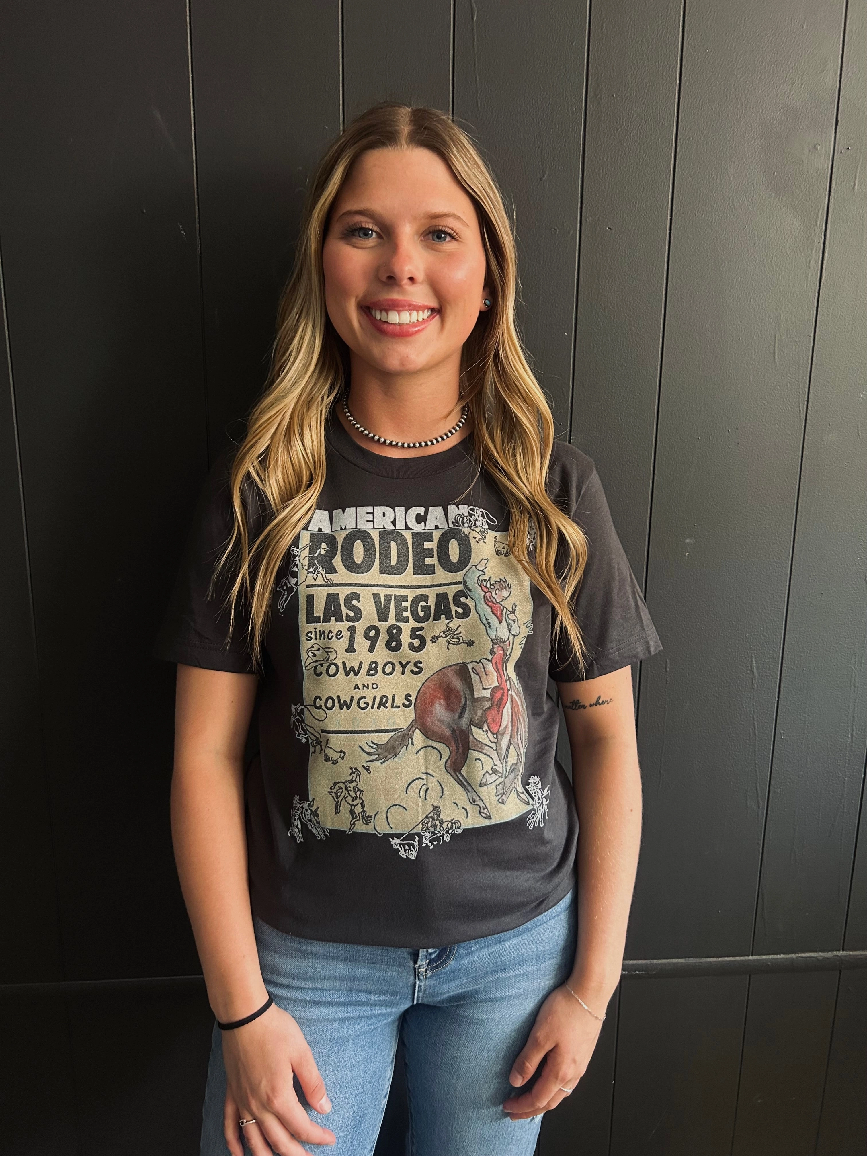 Dark Gray American Rodeo Vegas '85 Tee Flexible Waistband Fashionable Style