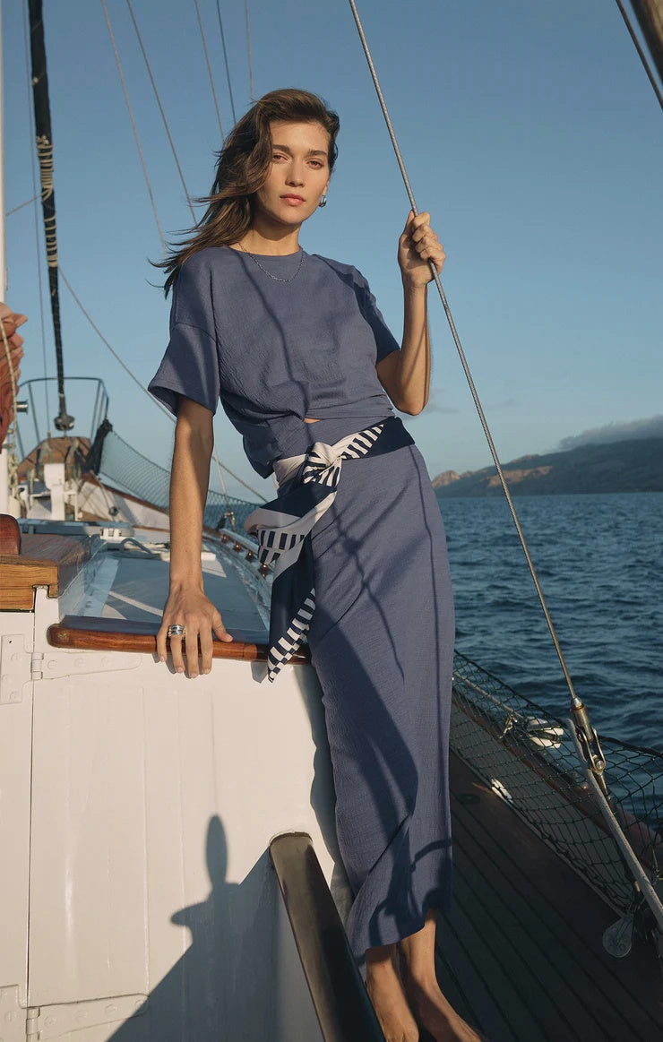 Delavine Textured Midi Skirt - Worn Blue-(FINAL SALE) Outfit Focused