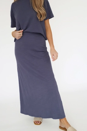 Delavine Textured Midi Skirt - Worn Blue-(FINAL SALE) Light Fabric