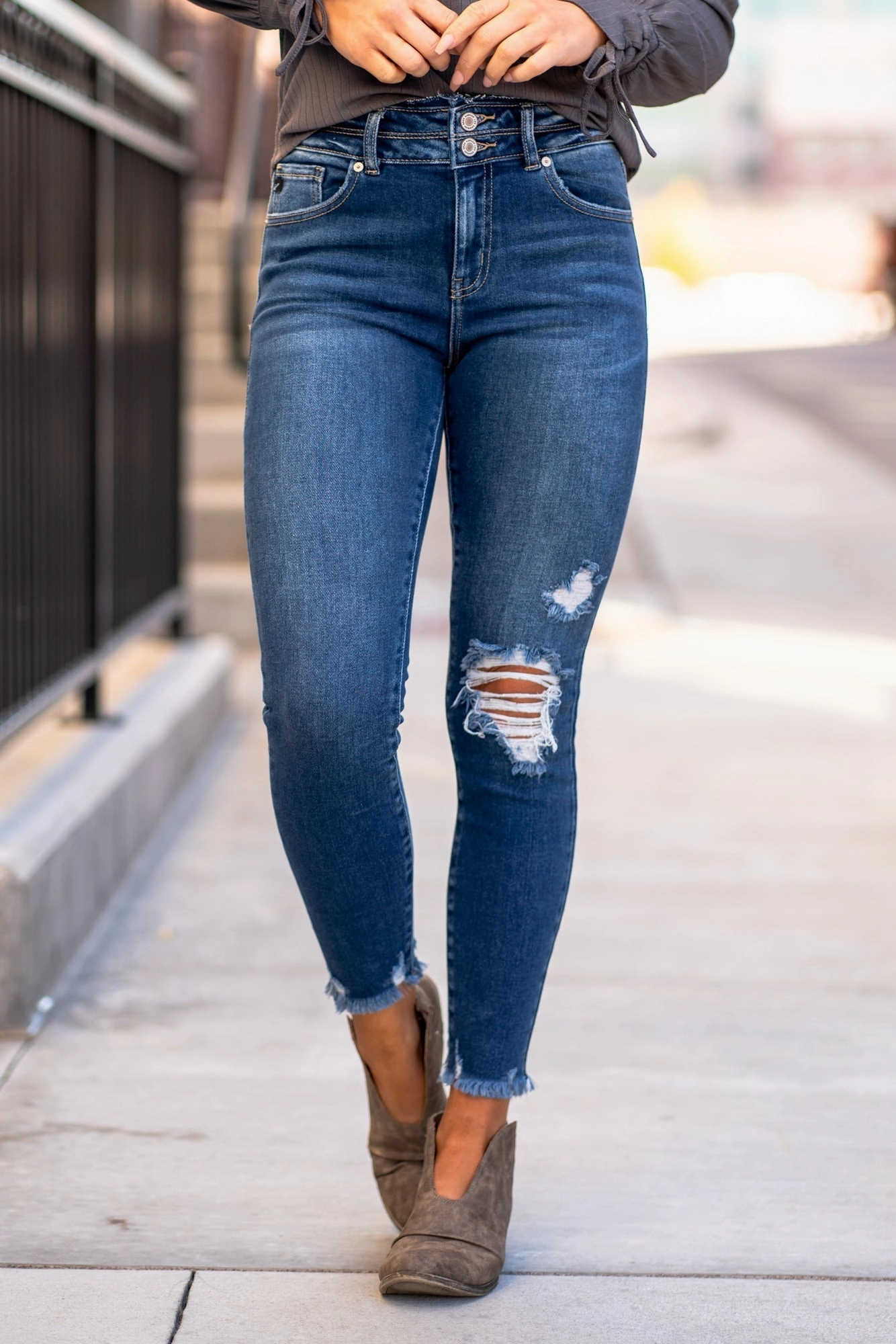 Creative Look Work Ready Lightweight Dillon High Rise Ripped Ankle Skinny Regular & Plus Sizes