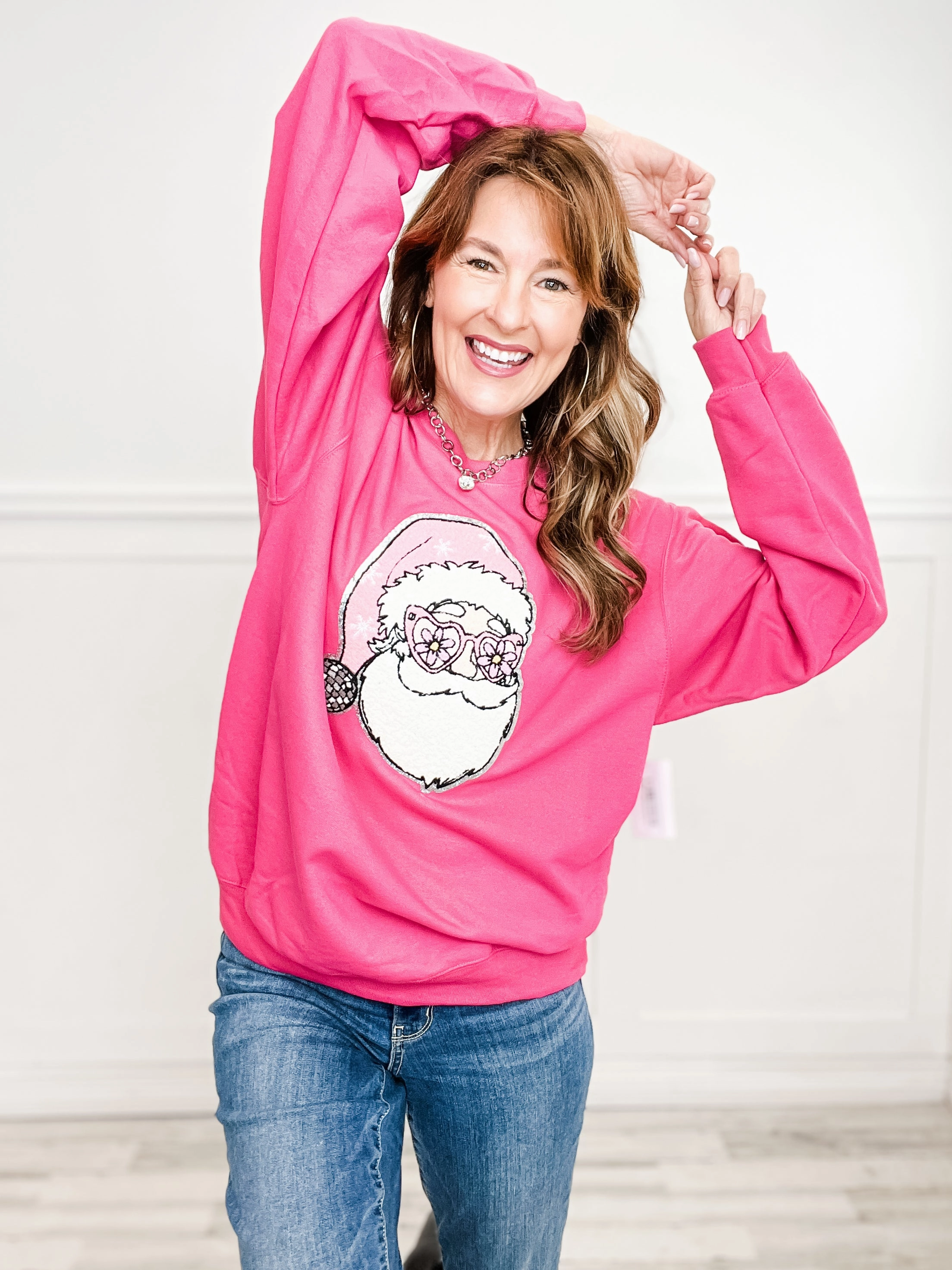 Disco Groovy Santa Chenille Sweatshirt Top Fashionable Style