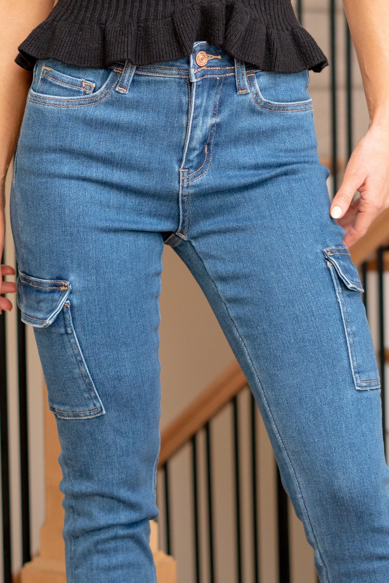 All weather Distinguished Haylie High Rise Side Cargo Pocket Crop Skinny