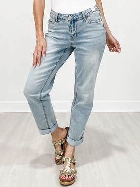 All Occasion Judy Blue BLAIRE V-Front Cool Denim Cuffed Boyfriend Jeans