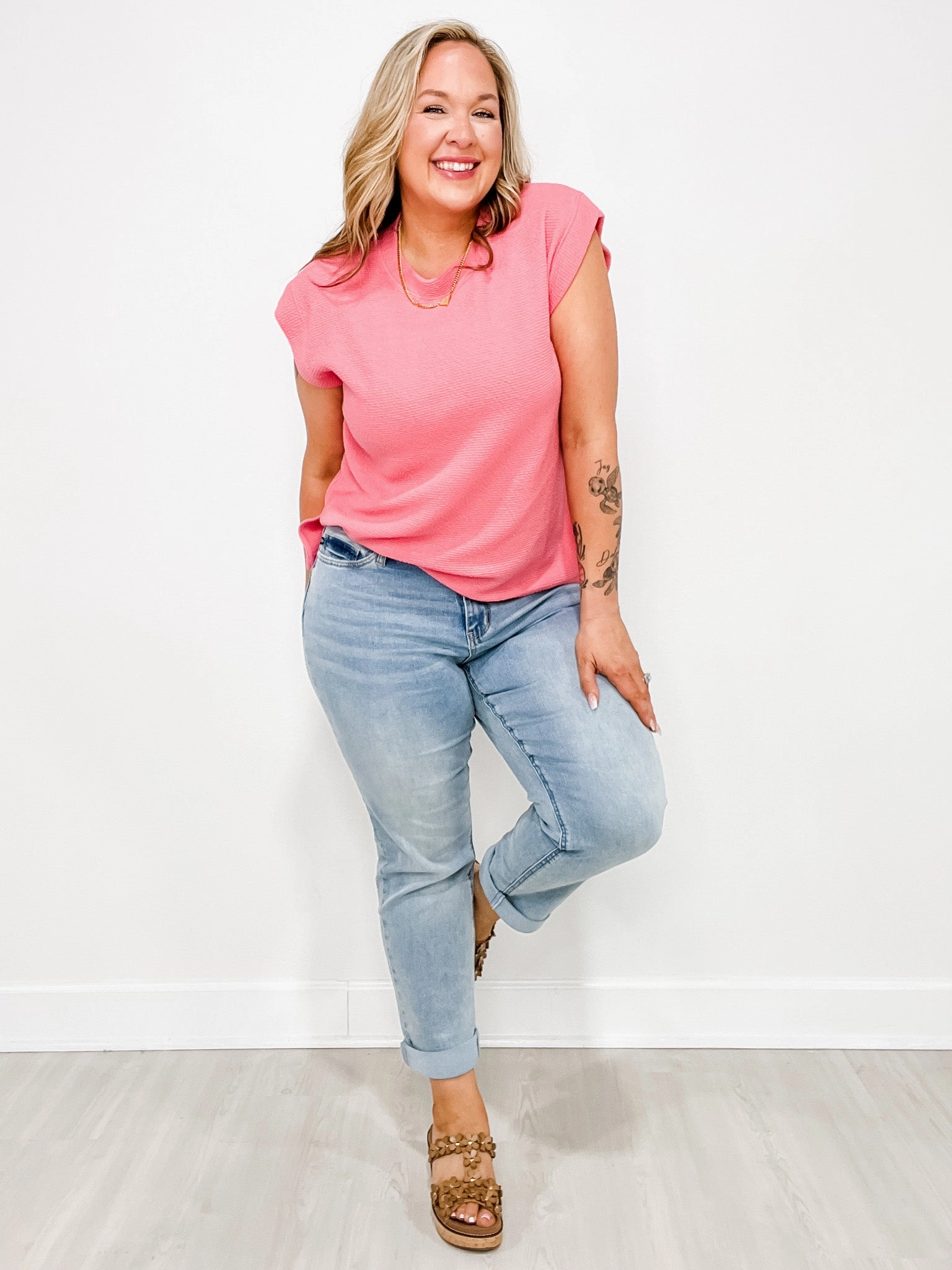 Bold Look Professional Wear Office Wear Casual Judy Blue BLAIRE V-Front Cool Denim Cuffed Boyfriend Jeans