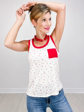 Long Sleeve Shirt Ditzy Floral Print Tank Top with Front Accent Pocket