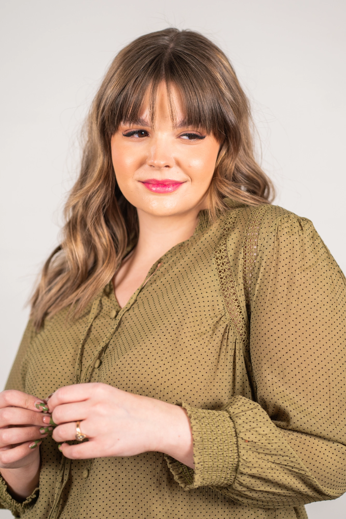 Seamless Shoulder Plus Size Polka Dotted Blouse | Top