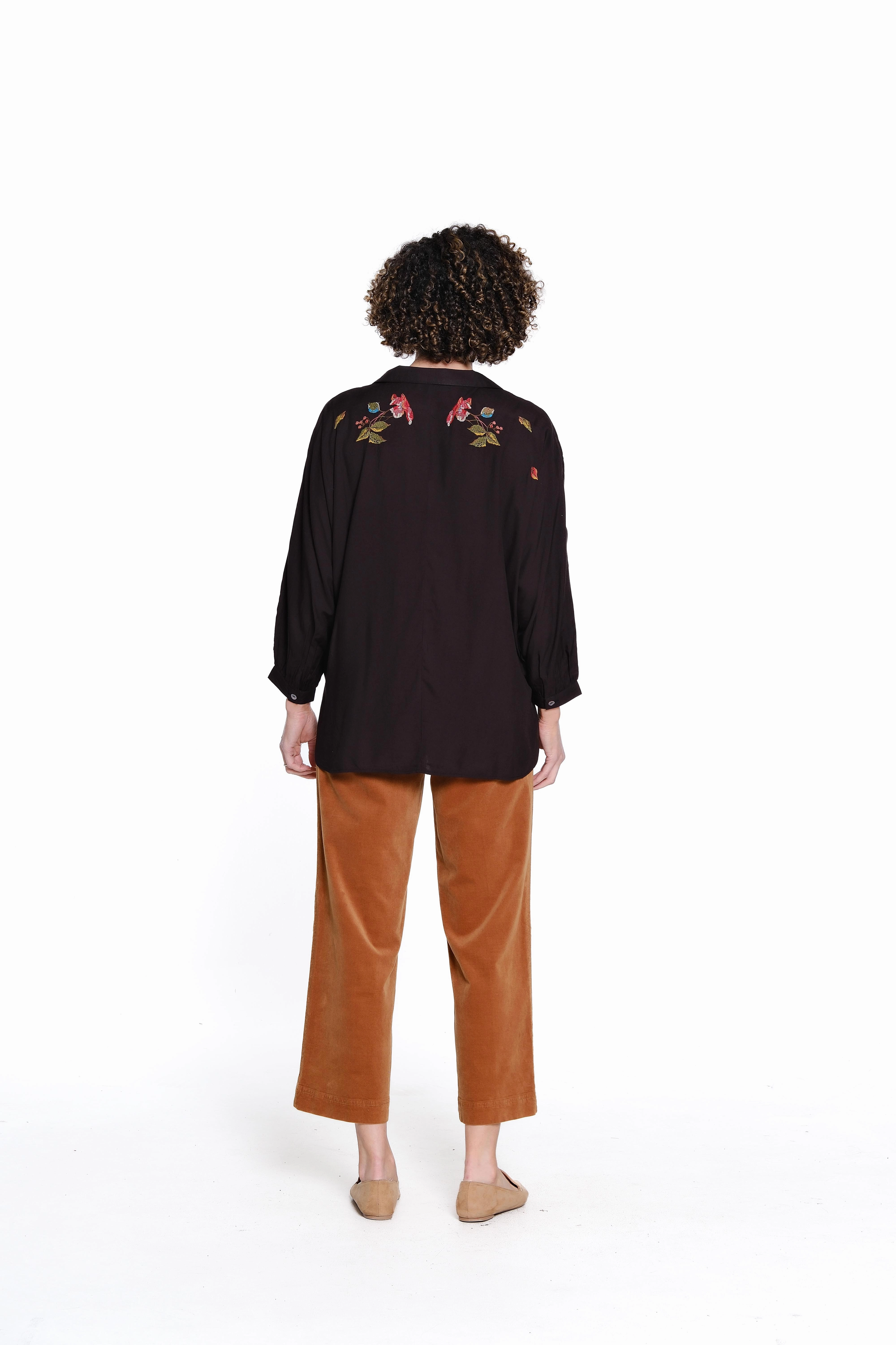 standard fit Dolman Sleeve Embroidered Top - Black