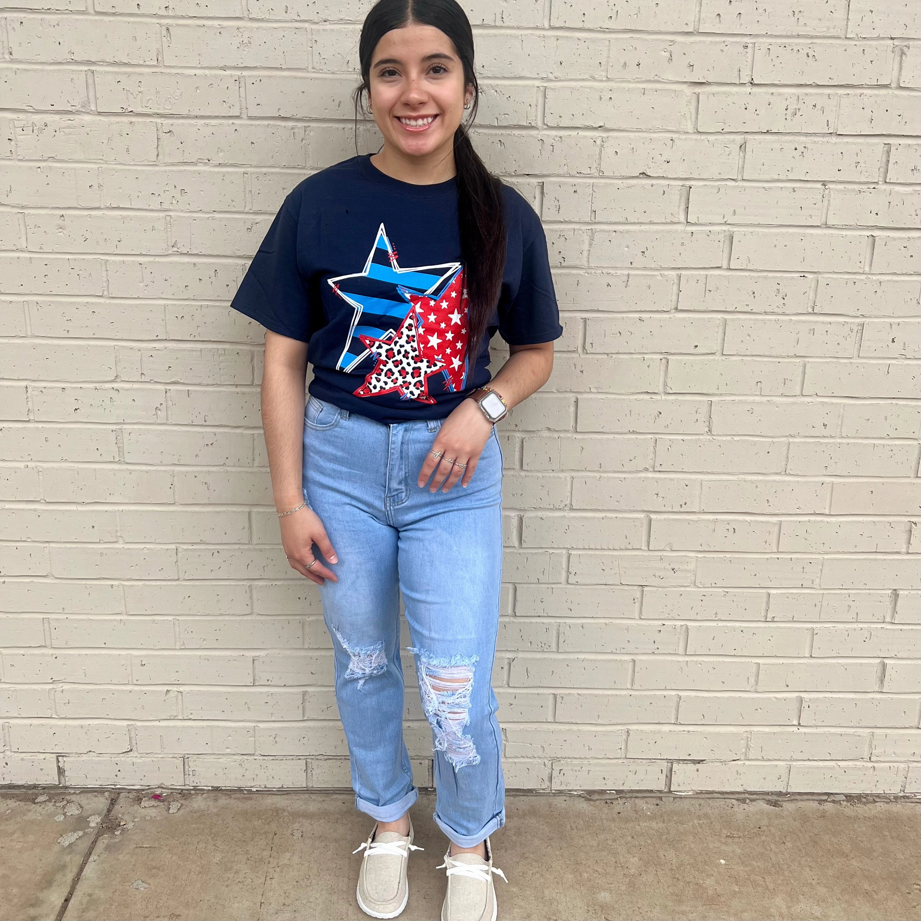 Doodle Star Graphic Tee* Soft Material Raw Edge Finish