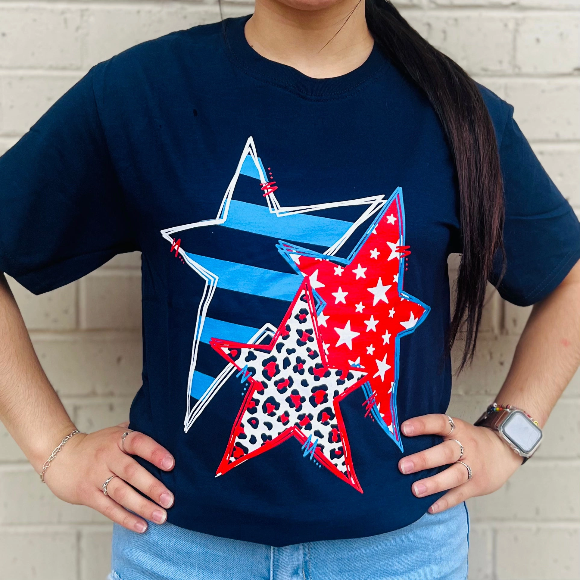 NonChafe Tag Placement Casual Pullover Doodle Star Graphic Tee*