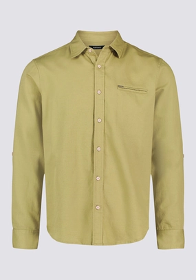Simbio Men's Long-Sleeve Linen Blend Fitted Shirt, Green Olive - BM24617 No Slip Shoulder Grips