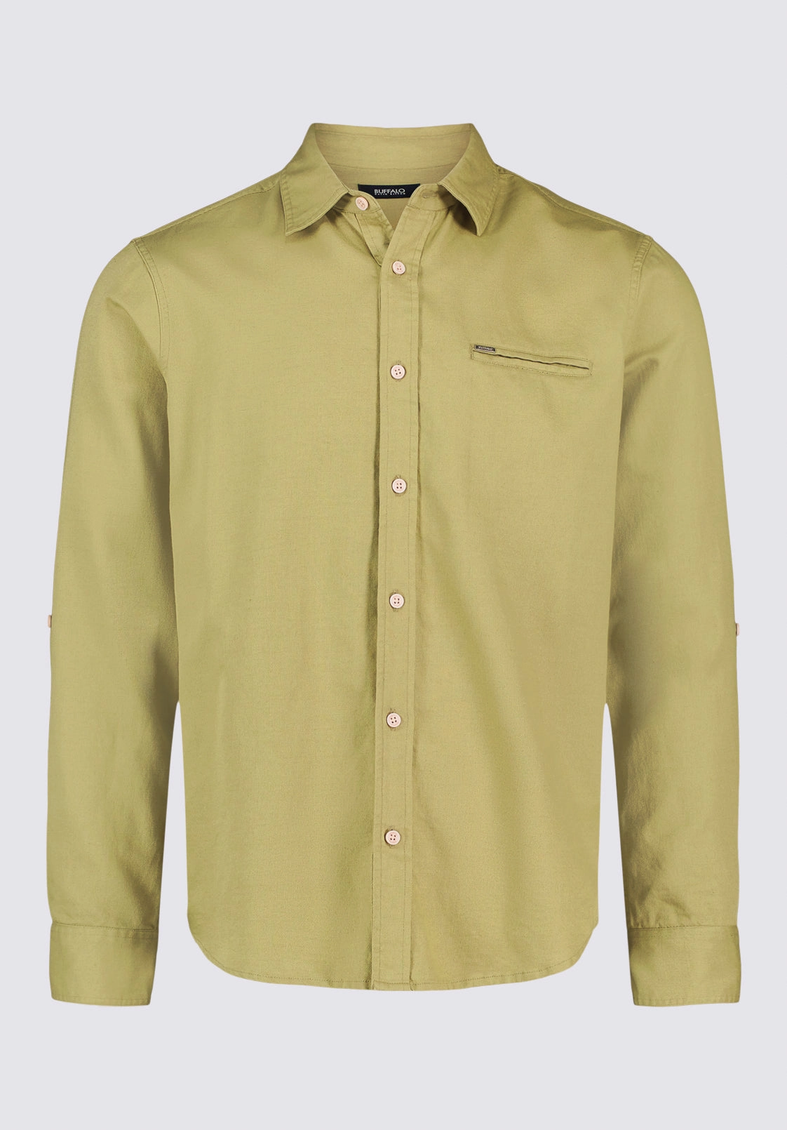 Anti Static Finish Simbio Men's Long-Sleeve Linen Blend Fitted Shirt, Green Olive - BM24617
