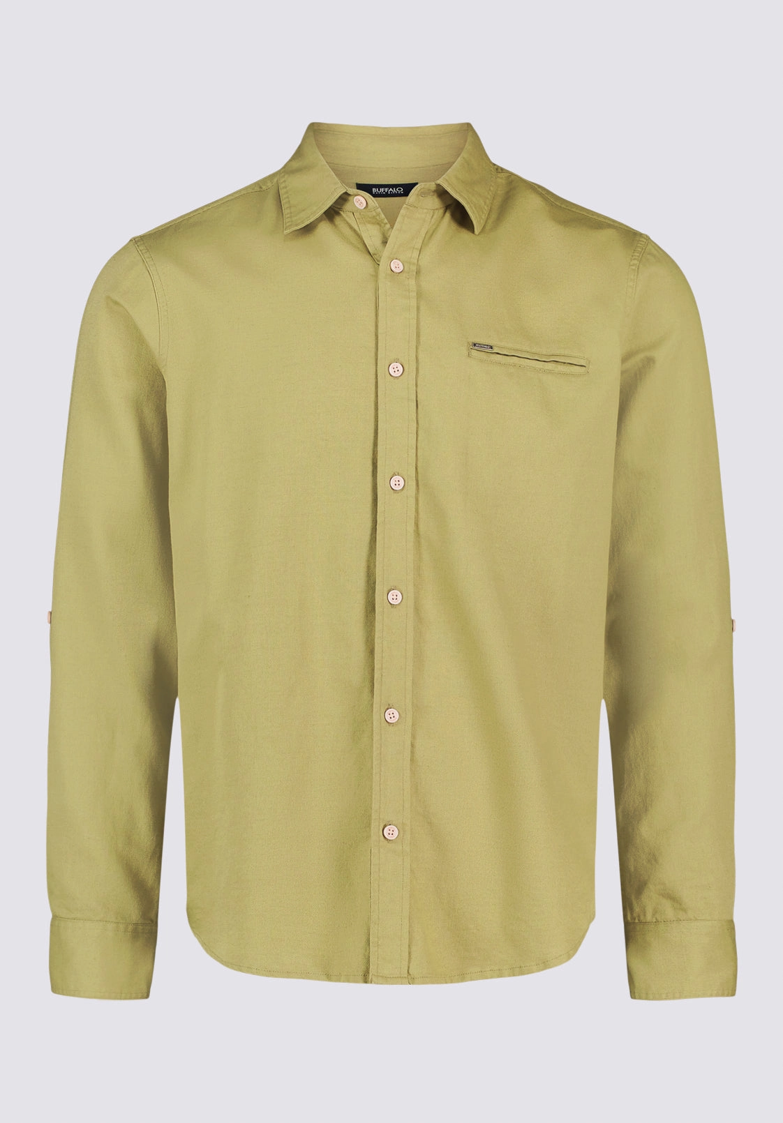 Lightweight Layers Everyday Look Simbio Men's Long-Sleeve Linen Blend Fitted Shirt, Green Olive - BM24617