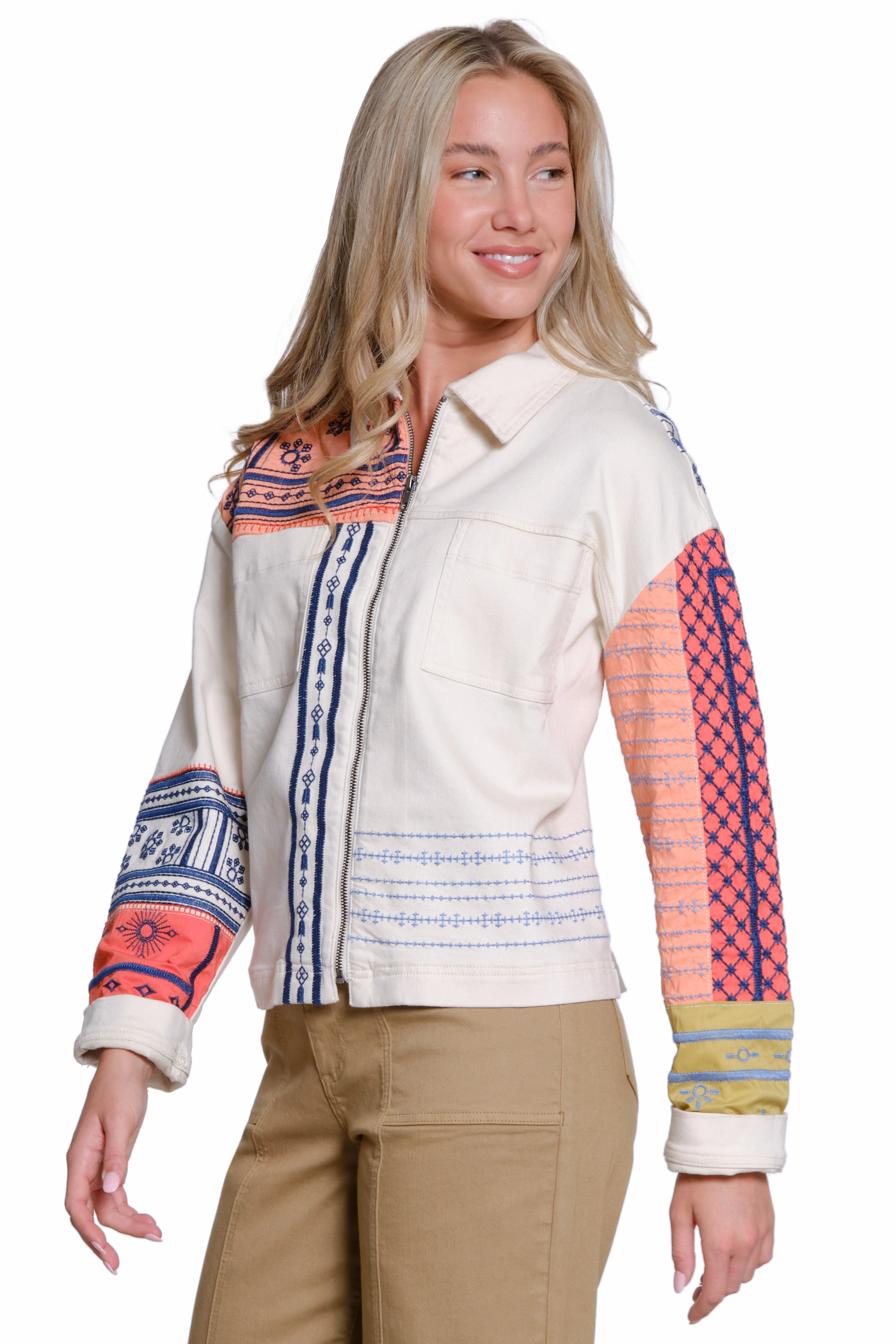 Airflow Ventilation Embroidered Shirt Jacket - Multi