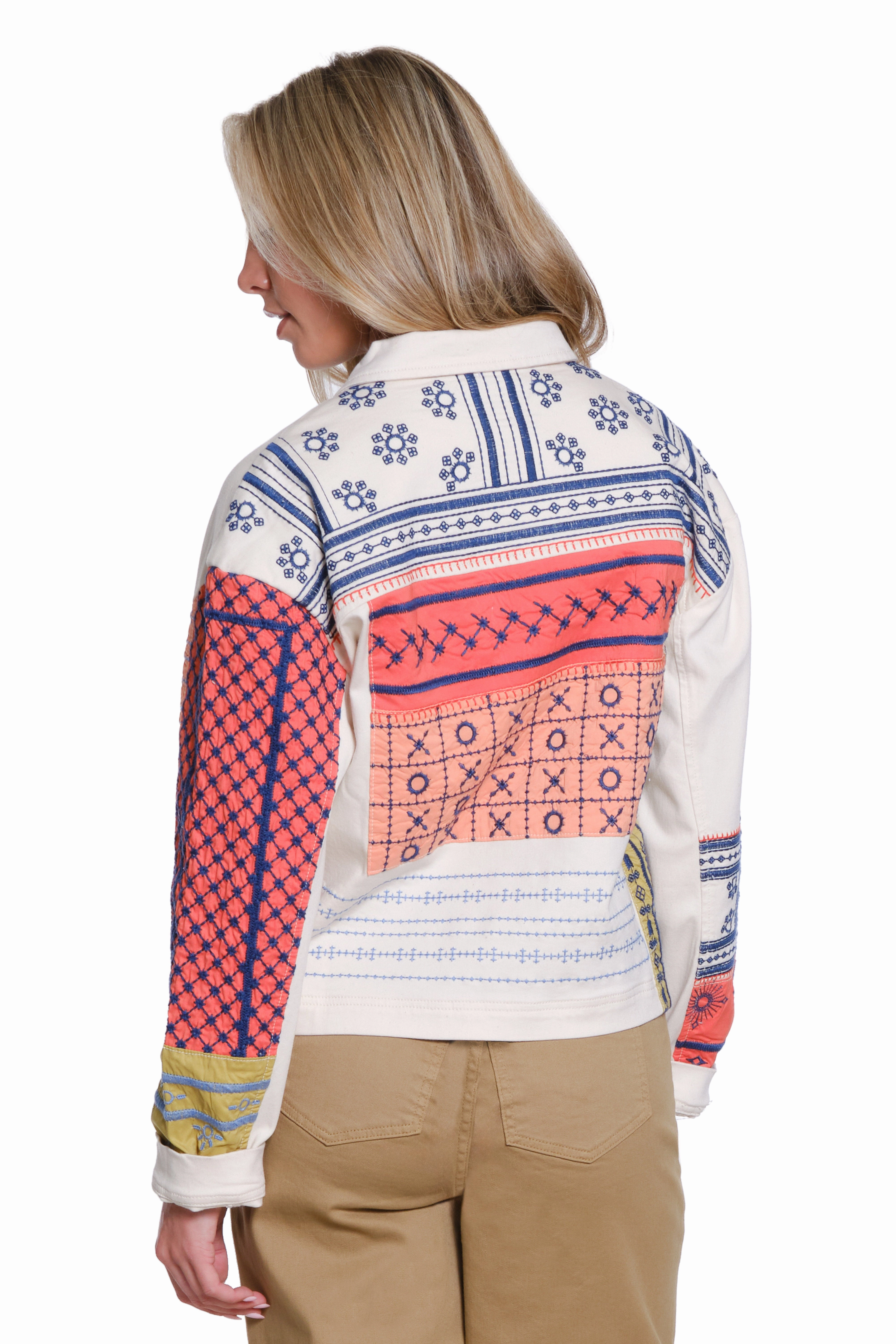 ButtonlessClosure Embroidered Shirt Jacket - Multi