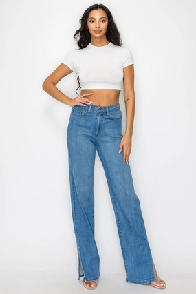 Modern Comfort Neutral Choice 40731 Straight Leg Jeans W/ Open Lower Outseam