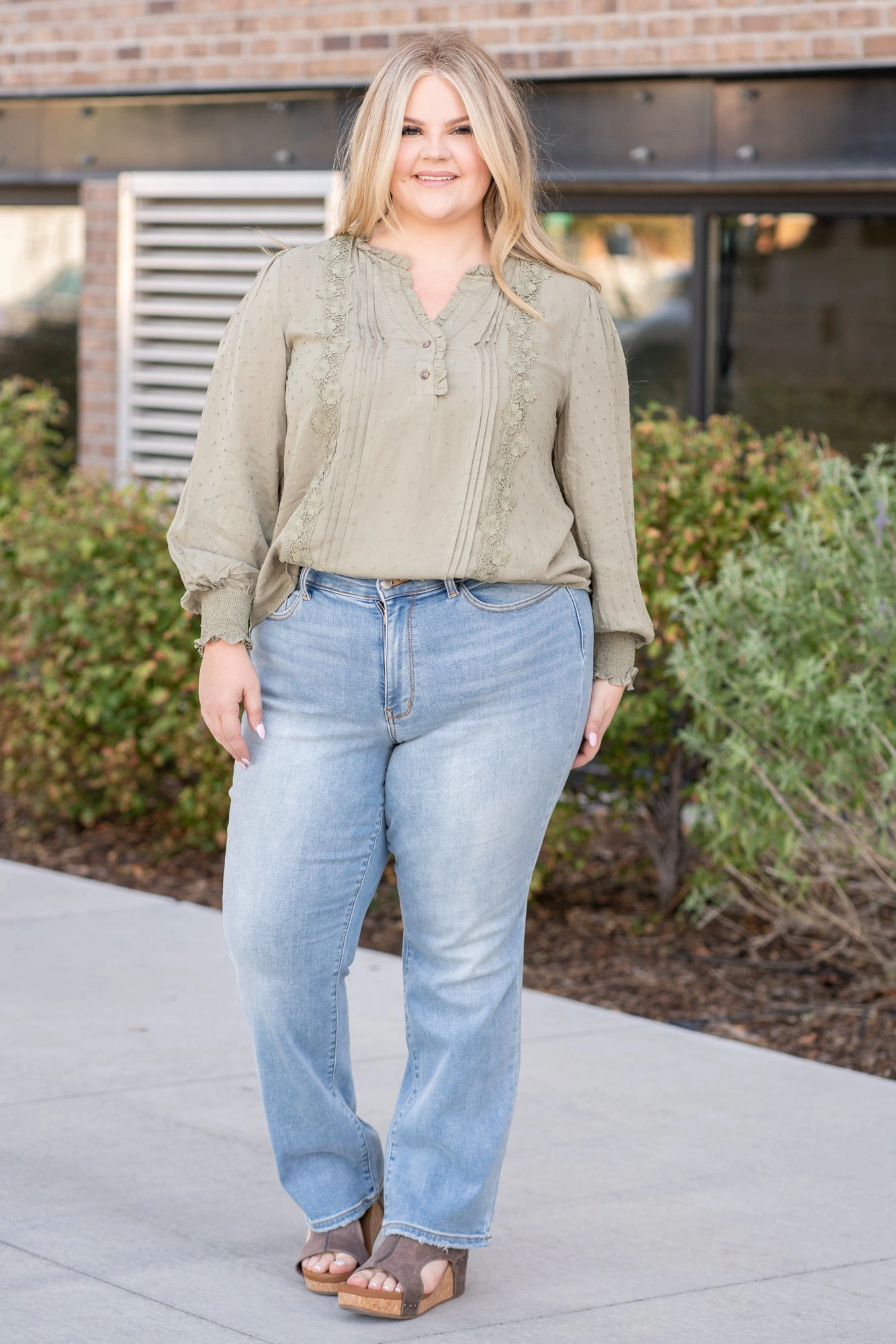 Plus Size Therma Denim High Rise Contrast Wash Straight Slim Family Style Daily Wear Student Outfit Earthy