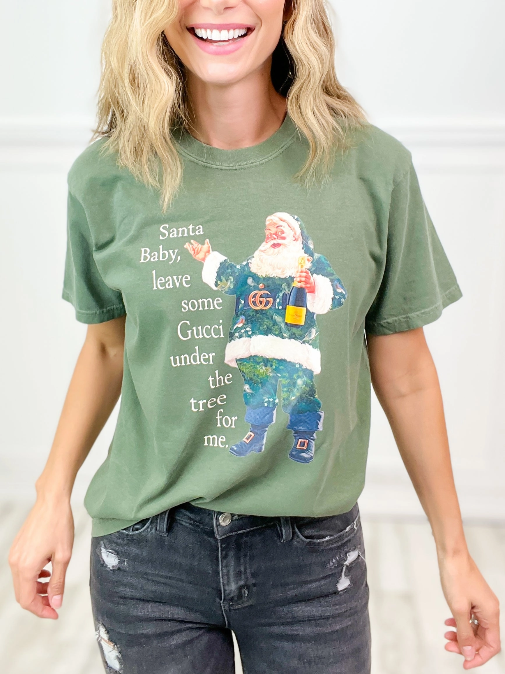 Santa Baby Leave Something Under The Tree Graphic Tee SnagResistant Fabric TaglessDesign