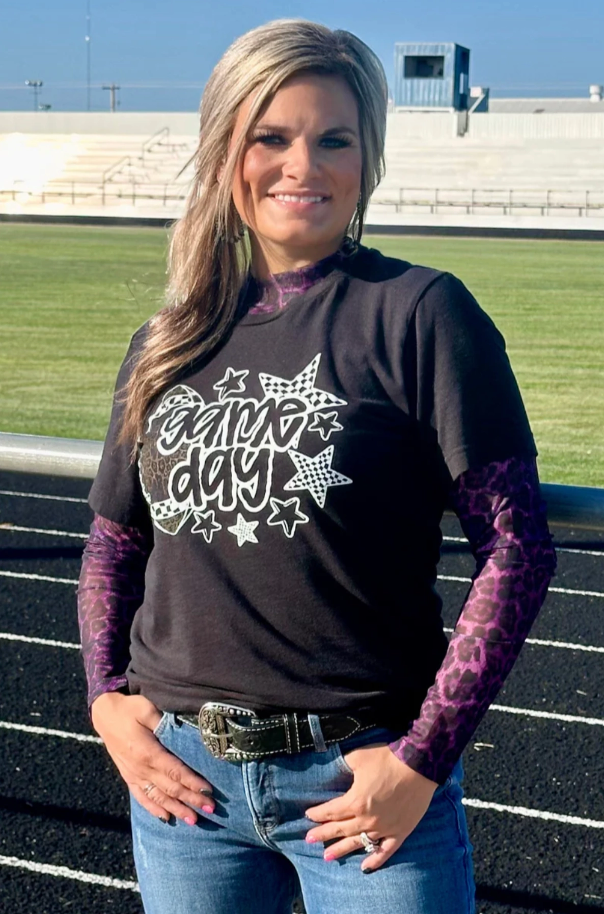 Sterling Kreek Sideline Spirit Purple Mesh Top FlexibleElasticatedEdging