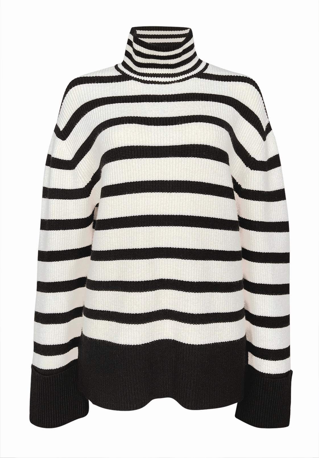 Stretchable Design Performance Comfort Drew Women's Striped Funnel Neck Sweater, Black & White - SW0020F
