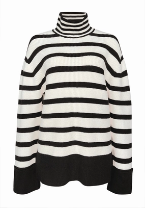 Drew Women's Striped Funnel Neck Sweater, Black & White - SW0020F Timeless Fashion Quick Drying