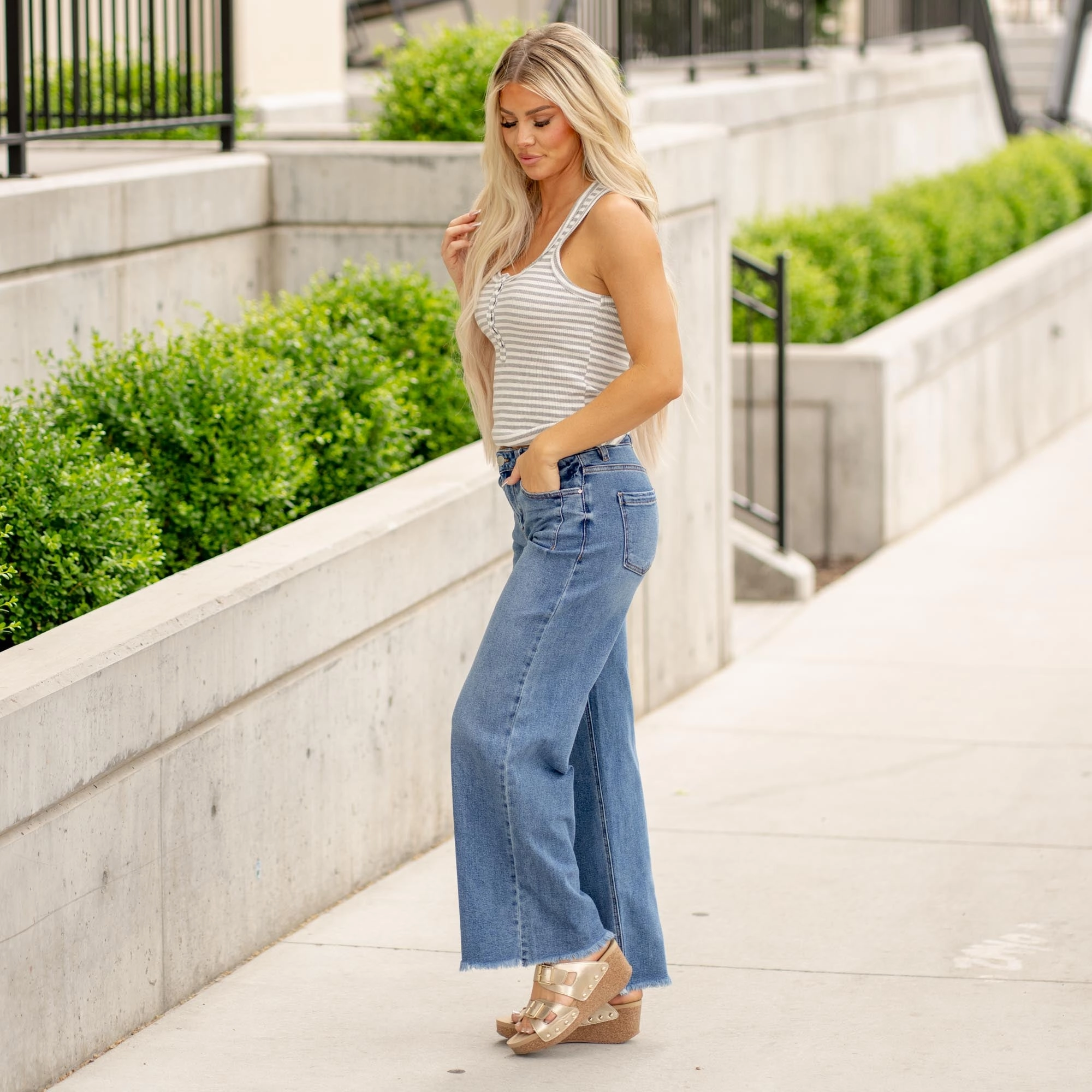 elastic waistband Drift Away Mid Rise Wide Leg Regular & Plus Sizes