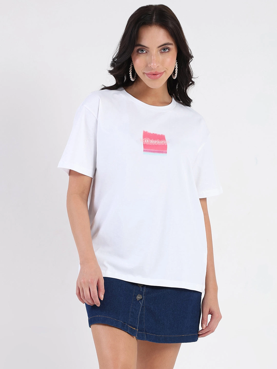 Madame Front Graphic Print Half Sleeve White Sinker T-shirt VentilatedMesh