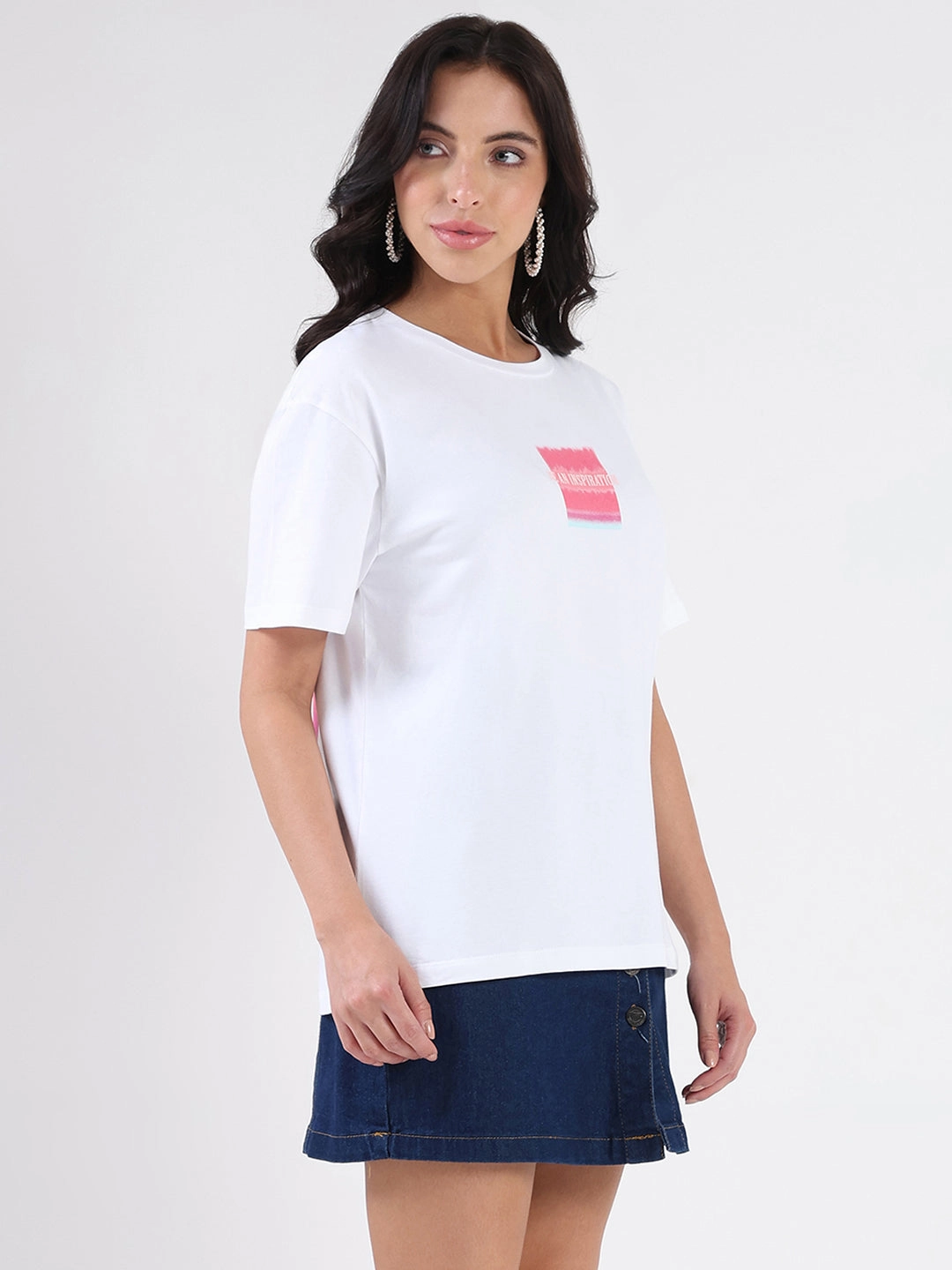 Madame Front Graphic Print Half Sleeve White Sinker T-shirt Garment Dyed Finish Moisture Wicking Fabric